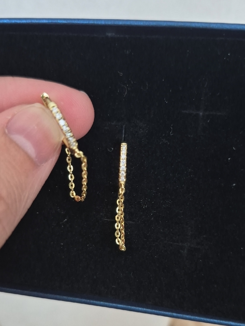 Gold Vermeil Chain Drop Hoop Earrings with 0.008ct D 1.2mm Pavé Crystals